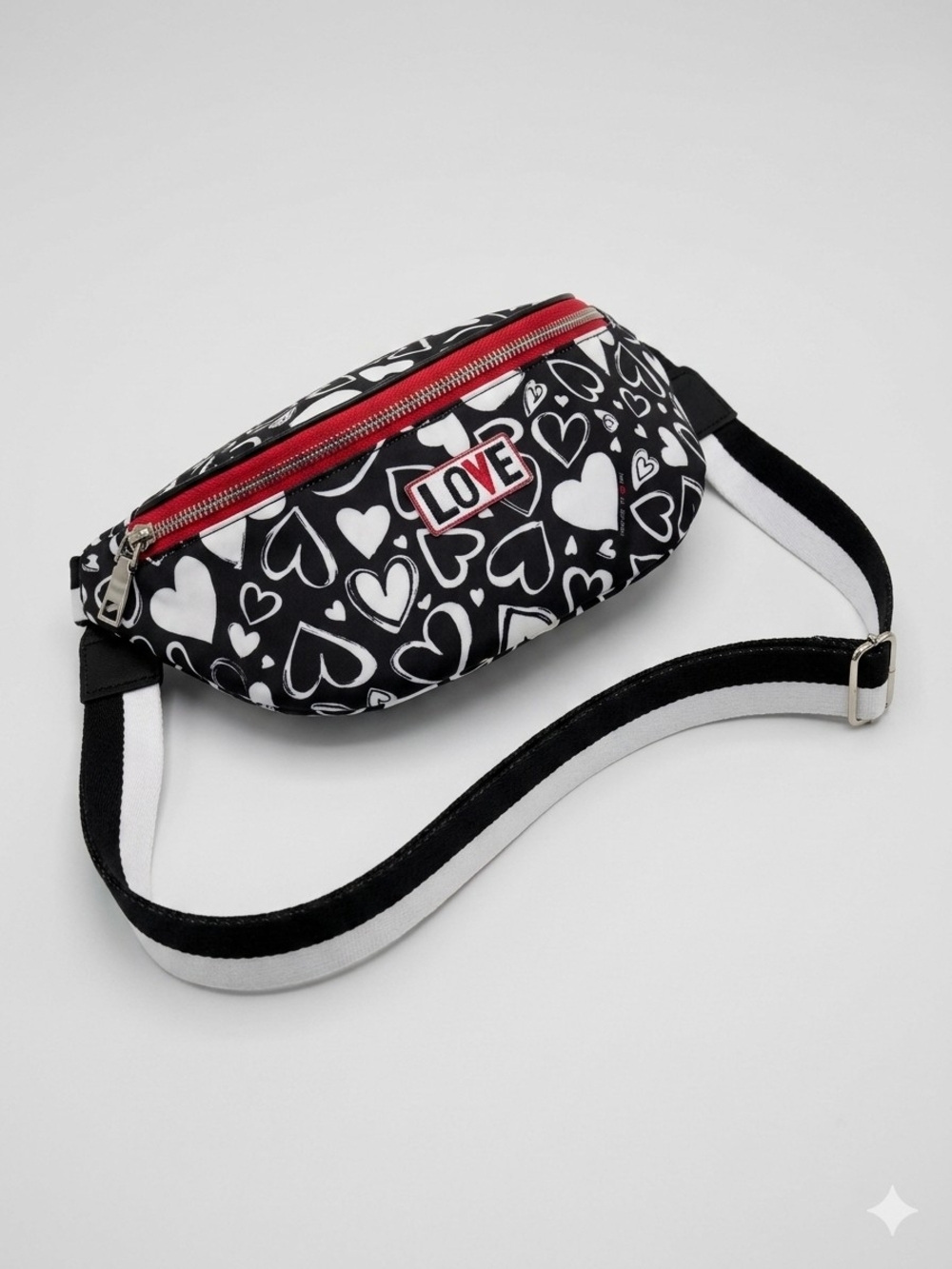 Brighton Endless Love Heart Print Belt Bag Fanny Pack Black White Red